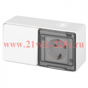 Блок розетка с выключателем Эксперт 11-7501-01 IP55 16А (10AX)-250В ОУ бел. Эра Б0063288