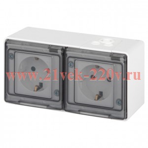 Розетка Эксперт 11-2504-01 2х2P+E гориз. IP55 шторки 16А-250В ОУ бел. Эра Б0063262