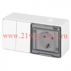 Блок розетка с выключателем Эксперт 11-7502-01 двойной IP55 16A(10AX)-250В ОУ белый Эра Б0063270