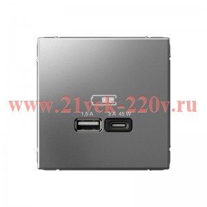 Зарядка USB ArtGallery тип-А и тип-C 45Вт QC PD сталь Systeme Electric
