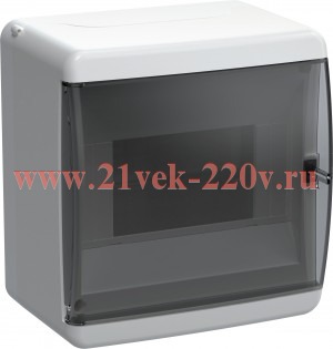 Mini щит накладной пластиковый КМПн-6 TEKFOR 6м белый черная прозрачная дверь IP41 IEK (01-08-021)