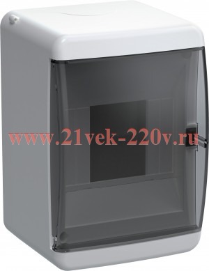 Mini щит накладной пластиковый КМПн-4 TEKFOR 4м белый черная прозрачная дверь IP41 IEK (01-08-013)