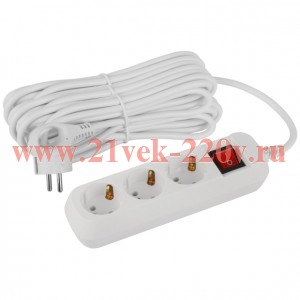 Удлинитель электрический UDL-16-3100-ES Greenline 3 розетки с заземлением с выключателем 10м ПВС 3х1