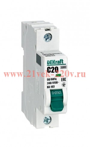 Автоматический выключатель ВА-103 20A C 1P 6кА DEKraft (автомат электрический)