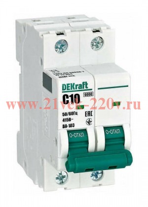 Автоматический выключатель ВА-103 2A C 2P 6кА DEKraft (автомат электрический)