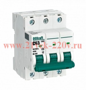 Автоматический выключатель ВА-103 63A C 4P 6кА DEKraft (автомат электрический)