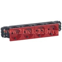 Розетка Legrand Mosaic 4x2К+З для кабель-каналов DLP автозажим 8М, красная