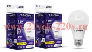 Лампа светодиодная низковольтная 12Вт А60 4000К Е27 24/48В TOKOV ELECTRIC TKE-A60-E27-12-4K-24/48