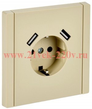 Розетка FORTE&PIANO FP445 16А USB A+A 3.1А с заземл. защ. штроки винт. крепл. ваниль IEK FP-R14-16-U
