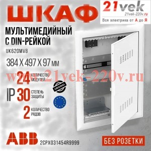 Мультимедиа шкаф с дверью с вентиляционными отверстиями и дин-рейкой 2 ряда без розетки