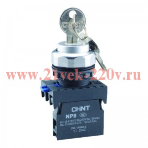 Переключатель с ключом NP8-10Y/21 2 положения самовозв. атом 2НЗ IP65 (R) CHINT 578671