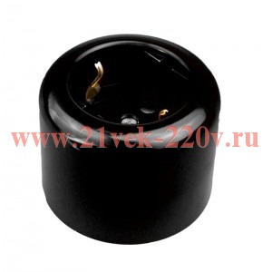 Розетка с заземлением Ришелье, пластик черный Bironi R1-101-23