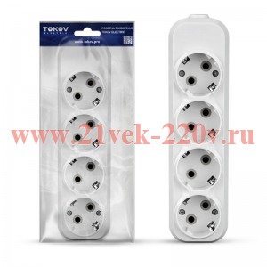 Колодка удлинителя 4-м 16А с заземл. АБС-пластик бел. TOKOV ELECTRIC TKE-C01-KU4-Z