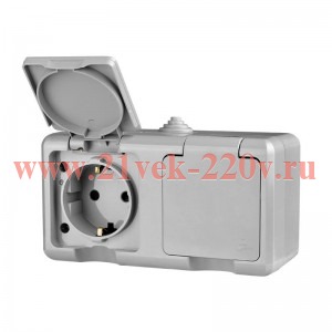 Розетка 2-м ОП Dita 16А IP54 250В с заземл. с крышкой сер. TOKOV LIGHT TKL-DT-R2Z-C06-IP54