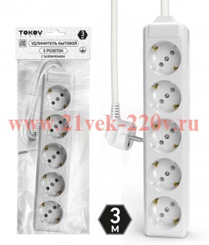 Удлинитель 5х3м с заземл. 10А 3х1.5 TOKOV LIGHT TKL-C01-BU5-3-1.5-Z