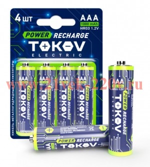 Аккумулятор ААА/HR03 1000мА.ч (блистер 4шт) TOKOV ELECTRIC TKE-NMA-HR03/B4