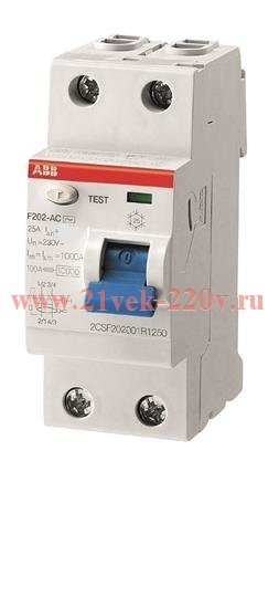 Выключатель дифференциального тока 2 модуля ABB F202 A S-40/0,1