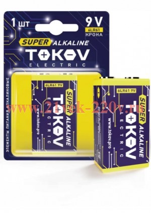 Элемент питания алкалиновый 6LR61 крона (блистер 1шт) TOKOV ELECTRIC TKE-ALS-6LR61/B1