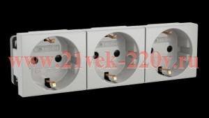 Розетка Viva силовая тройная 3x2Р+Е со шторками 6 модулей серая DKC