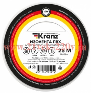 Изолента ПВХ 0.13х19мм 25м черн. Kranz KR-09-2206