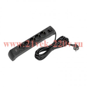 Удлинитель с сетевым фильтром 5х3м с автовыкл. 2 USB КГ 3х1.5кв.мм черн. Kranz 13-4702