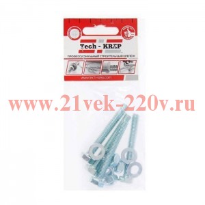 Болт DIN933 с шестигранной головкой М8х60+гайка+шайба оцинк. (уп.4шт) Tech-KREP 112724