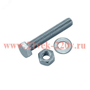 Болт DIN933 с шестигранной головкой оцинк. . М6х70+гайка+шайба (уп.4шт) Tech-Krep 130184