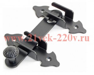 Задвижка накладная фигурная ЩМ-90х90 плоский ригель (L=120) черн. матов. (пакет) Tech-Krep 151904