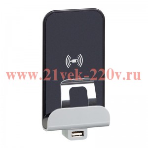 Беспроводное зарядное устройство Qi 1А с доп.разьемом USB A 5В 2,4А. Legrand Etika белый