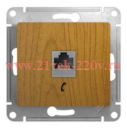 Розетка телефонная RJ11 механизм SE Glossa, дерево дуб