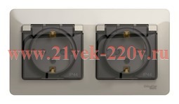 Розетка двойная с заземлением со шторками в сборе IP44 SE Glossa, молочный