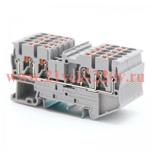 Клемма проходная зажим push-in 4 точки подключения 2.5кв.мм сер. DKC VPR-2.5-QUATTRO-GY