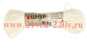 Шнур плетеный ПЭ 3.5мм 16-пряд бел. 30м Tech-KREP 140353