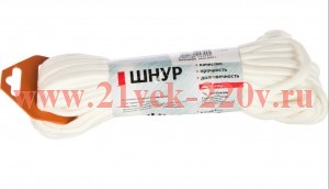 Шнур плетеный ПЭ 6мм с серд. 24-пряд. бел. 20м Tech-KREP 140359