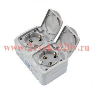 Блок розеток 2-м ОП Mini OG IP54 горизонт. с заземл. керамика сер. Kranz KR-78-0804