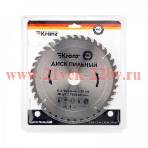 Диск пильный 210мм х40зуб х30мм Kranz KR-92-0122