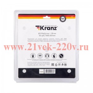Диск пильный 210мм х56зуб х30мм Kranz KR-92-0123