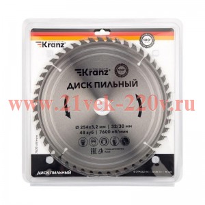 Диск пильный 254мм х48зуб х32/30мм Kranz KR-92-0130