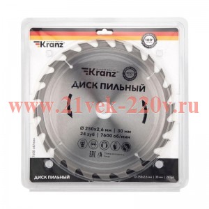 Диск пильный 250мм х24зуб х30мм Kranz KR-92-0126