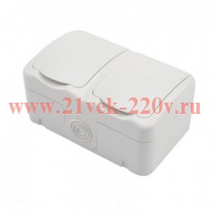 Блок ОП 2 розетки горизонт. Mini OG с заземл. керамика IP54 бел. Kranz KR-78-0607