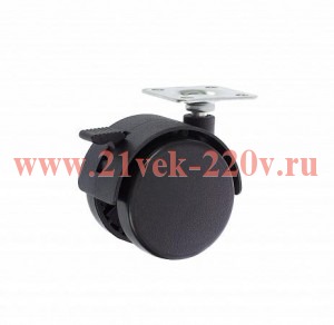 Колесо мебельное поворотное площадка d40 с тормозом пластик черн. (уп.1шт) Tech-Krep 151204