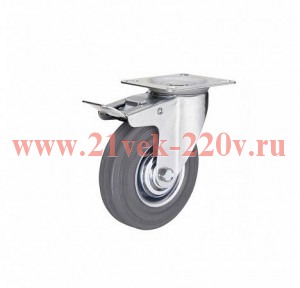 Колесо аппаратное поворотное п/п обод резина сер. подшипник скольжения площадка d50 с тормозом (уп.1