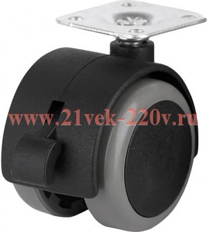 Колесо мебельное поворотное обрезин.пластик черн. площадка D40 с тормозом (пакет) Tech-Krep 152323