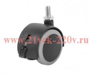 Колесо мебельное поворотное обрезин.пластик черн. резьба М8 D40 с тормозом (пакет) Tech-Krep 152332