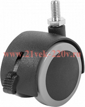 Колесо мебельное поворотное пластик черн. штифт М10 D40 с тормозом (пакет) Tech-Krep 152343