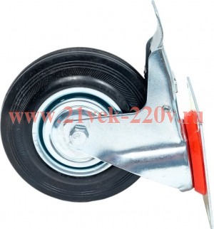 Колесо промышл. поворотное стал.ободс резин шиной и роликоподшип. площадка D125 с тормозом накладное