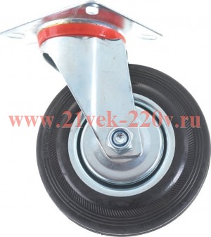 Колесо промышленное поворотное с резиновой шиной и роликоподшипником площадка d125 б/т оцинк. (уп.1ш