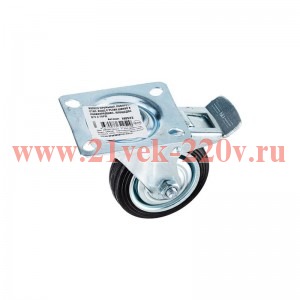 Колесо промышленное поворотное стальной обод с резиновой шиной и роликоподшипником площадка d75 Tech