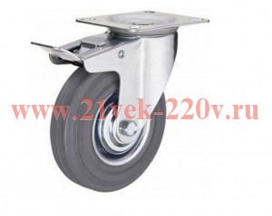 Колесо аппаратное поворотное п/п обод сер. резина подшип.скольж под болт М10 D50 с тормозом (пакет)