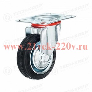 Колесо промышленное поворотное с резиновой шиной и роликоподшипником площадка d75 б/т оцинк.Tech-Kre